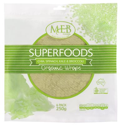 MEB Foods Organic Superfood Wraps - Chia, Spinach, Kale & Broccoli 250g
