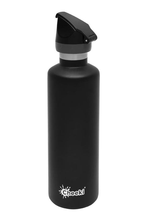 Cheeki Stainless Steel Bottle Insulated - Matte Black Sports Lid - 600ml