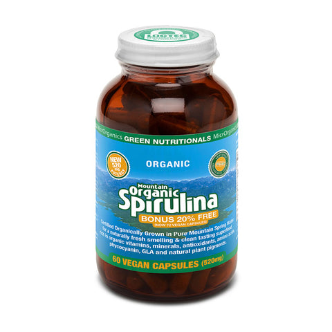 Green Nutritionals Mountain Organic Spirulina Capsules (520mg) - 60 Caps