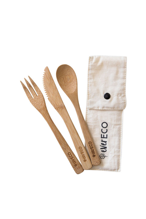 Ever Eco Bamboo Cutlery Set With Organic Cotton Pouch