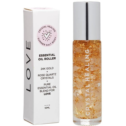 Summer Salt Body - Essential Oil Roller With 24K Gold Love - Rose Quartz Crystals 10ml