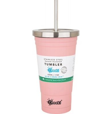 Cheeki Insulated Tumbler - Pink - With Stainless Steel Straw - 500ml