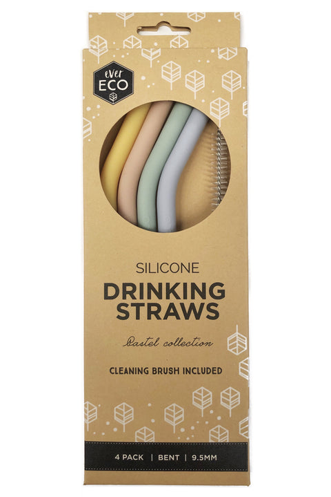 Ever Eco Silicone Straws Bent - 4 Pack + Brush