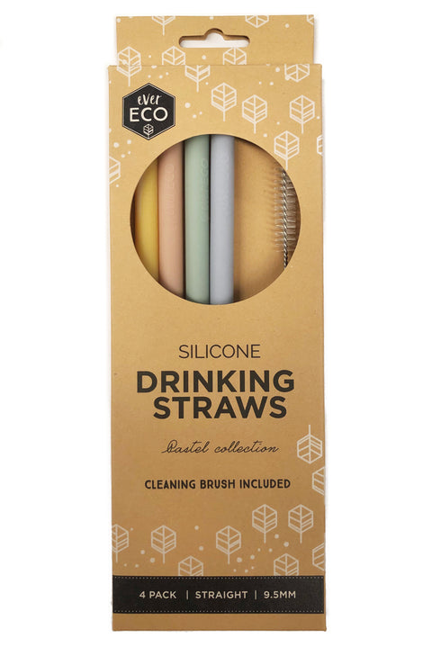 Ever Eco Silicone Straws Straight - 4 Pack + Brush