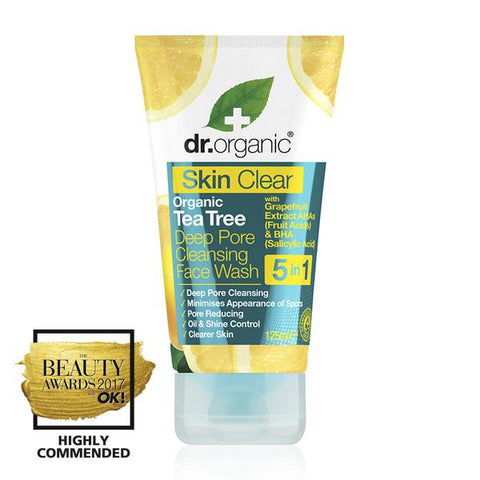Dr Organic Deep Pore Cleansing Face Wash - Skin Clear - Organic Tea Tree 125ml
