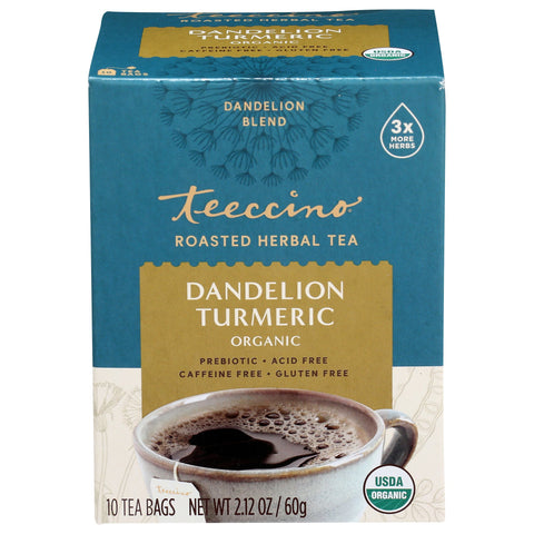 Teeccino Chicory Tea Dandelion Tumeric x 10 Tea Bags