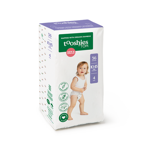 TOOSHIES BY TOM Nappies With Organic Bamboo Size 4 Toddler - 10-15kg 2x36