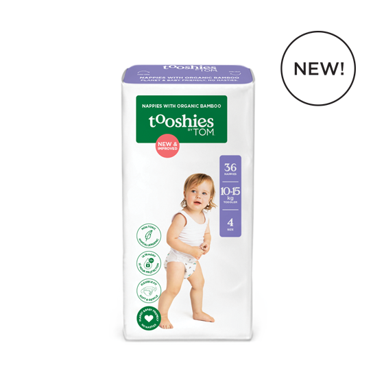 Tooshies By Tom Nappies With Organic Bamboo Size 4 Toddler - 10-15kg 2x36