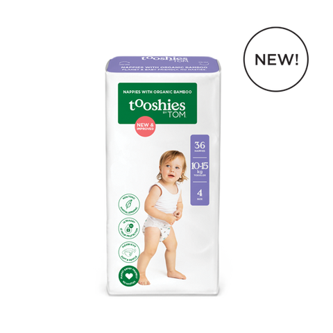 TOOSHIES BY TOM Nappies With Organic Bamboo Size 4 Toddler - 10-15kg 2x36