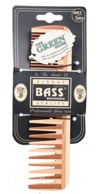 BASS BRUSHES Bamboo Wood Tortoise Comb Large - Wide & Fine Tooth