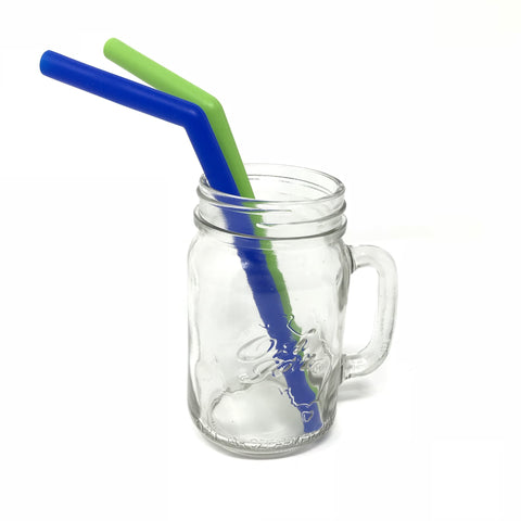Little Mashies Soft Silicone Straws Blue & Green + Cleaning Brush -2pk
