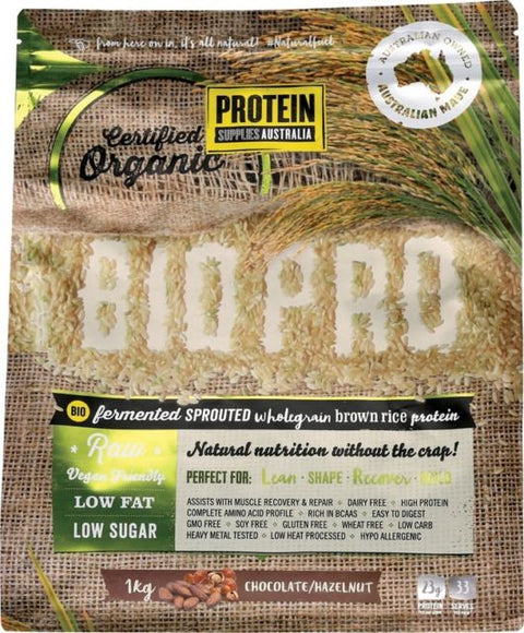 Protein Supplies Australia Bio Pro Sprouted Choc Hazel Rice Protein Powder 1kg