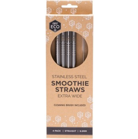 Ever Eco Stainless Steel Straws- Straight Smoothie Straws (Extra Wide) 4 Pack